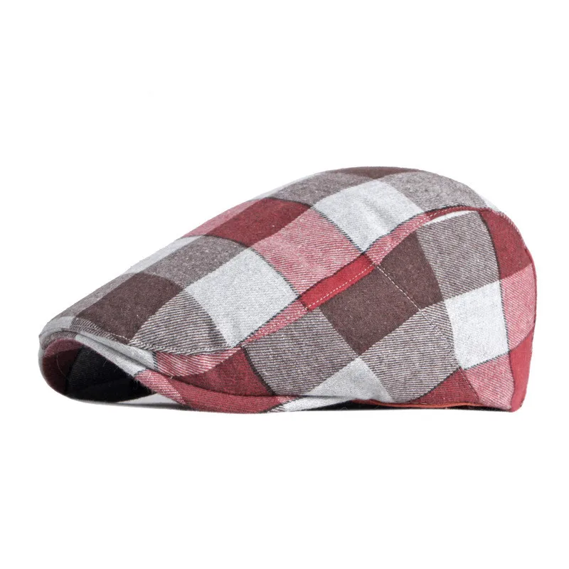 LDSLYJR Spring Autumn Cotton Plaid Newsboy Caps Flat Peaked Cap Men and Women Painter Beret Hats 74