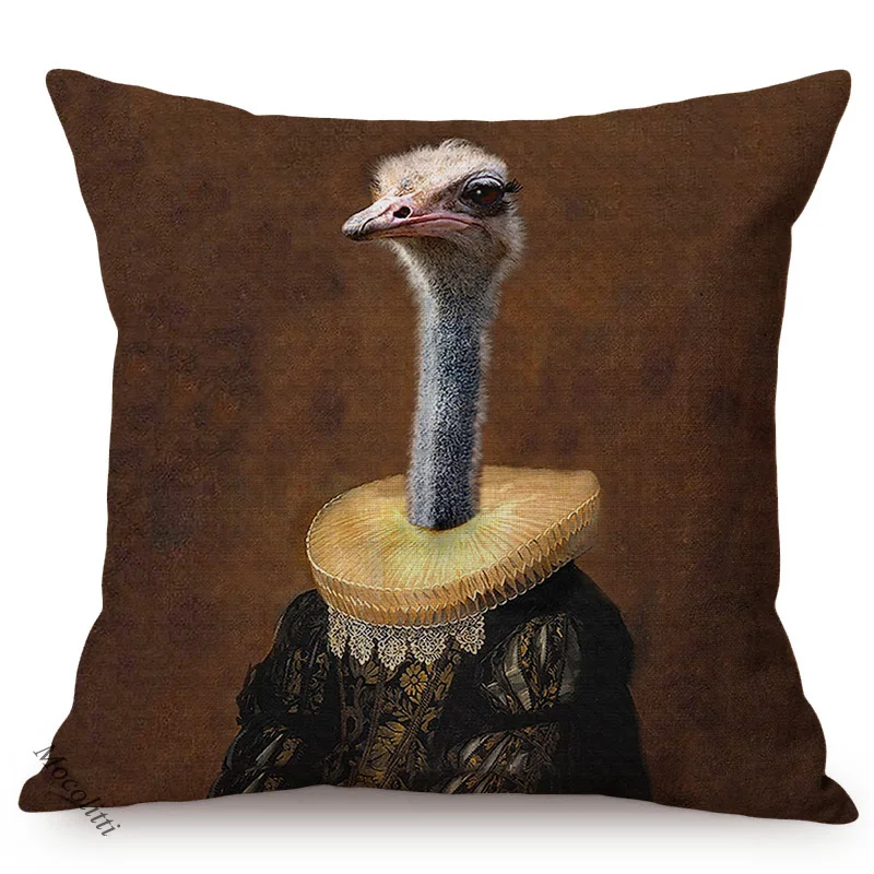 Europe Art Posters Style Decorative Cushion Cover Deer Giraffe Owl Ostrich Funky Animal Vintage Portrait Sofa Poszewka na poduszkę — zdjęcie 3