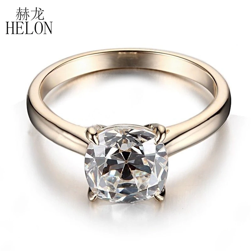 

HELON 2ct Moissanite Ring Solid 10K Yellow Gold Round 8mm VVS/DEF Test Positive Lab Grown Moissanite Diamond Engagement Ring