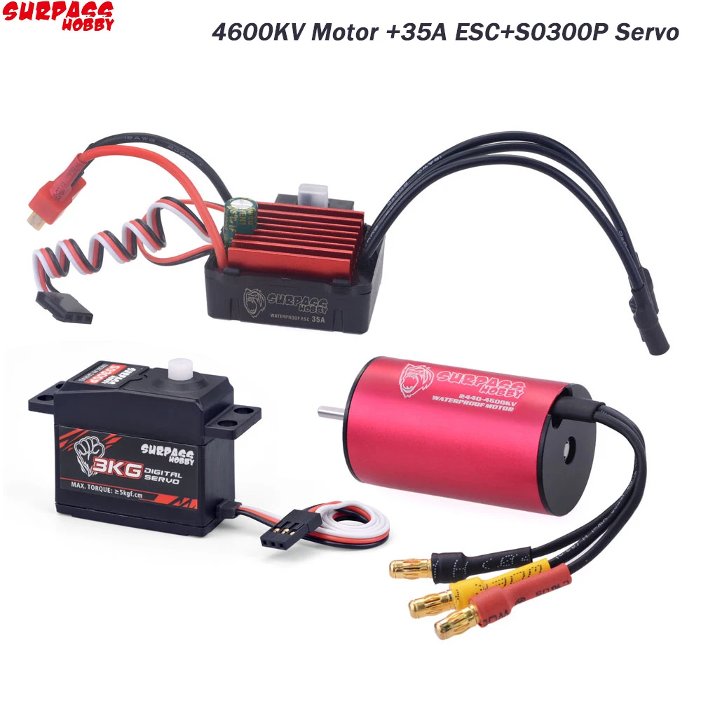 

SURPASSHOBBY Waterproof Combo 2440 4600KV Brushless Motor w/ 35A ESC + S0300P 3KG Servo for 1/16 1/18 RC Car Truck