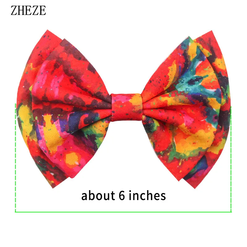 2Pcs/Set Trendy 6" Print Waffle Fabric Bow Hair Clips For Girls Fashion Double Barrettes Festival Kids DIY Hair Accessories