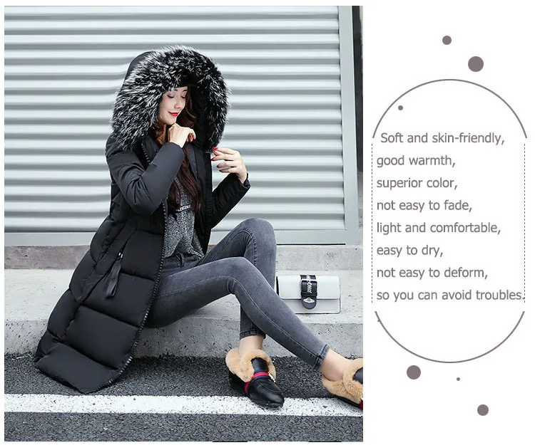 2025 Women's Down Parkas Winter Jacket Big Fur Collar Thick Slim Coat Fashion Hooded Cotton Outerwear Long Winter Woman Coat