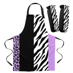 Animal Print Zebra Stripes Leopard Spots Purple Apron Kitchen Baking Accessories Cooking Apron Kitchen Aprons for Woman