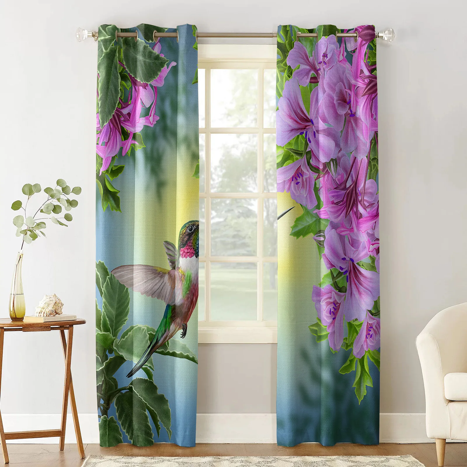 Plant Flower Hummingbirds Blackout Curtains For Living Room Window Curtains For Bedroom Kitchen Curtains Drapes Blinds