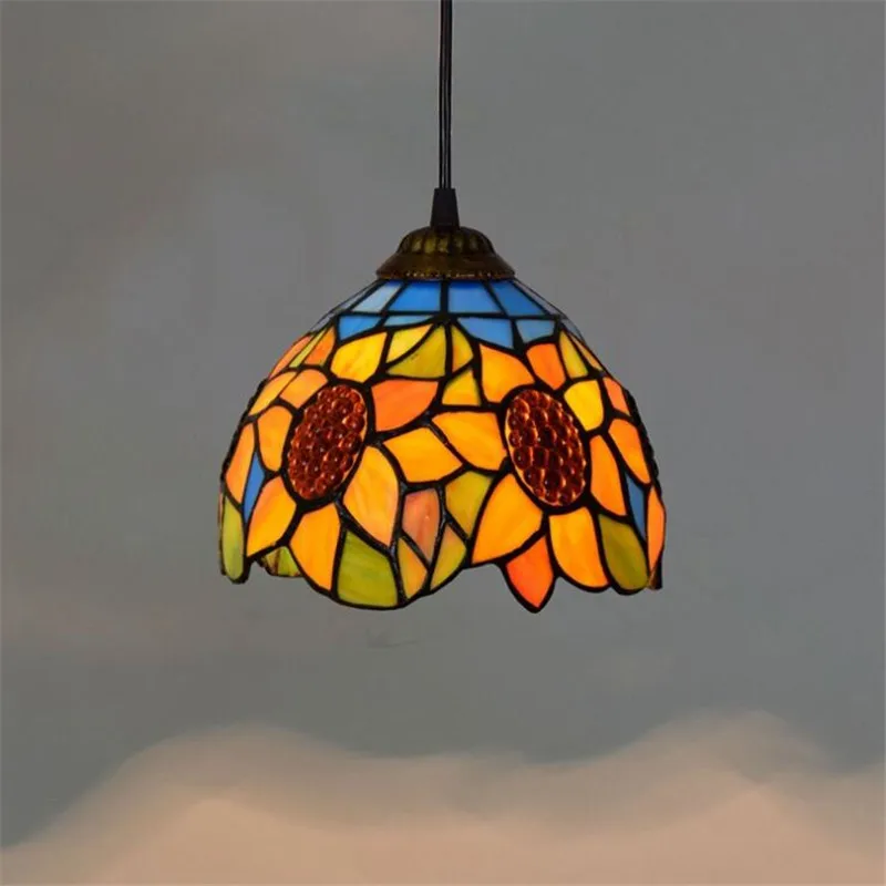 

Tiffany Glass Led Drop Light Bar Pastoral Sunflowers Pendant Lamp Dining Room Restaurant Vintage Lighting Fixture 20cm 1225