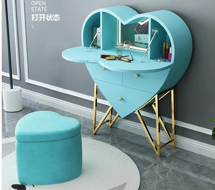 Multifunctional dressing table heart-shaped bedroom wall-mounted dressing table with lamp net red princess dressing table light