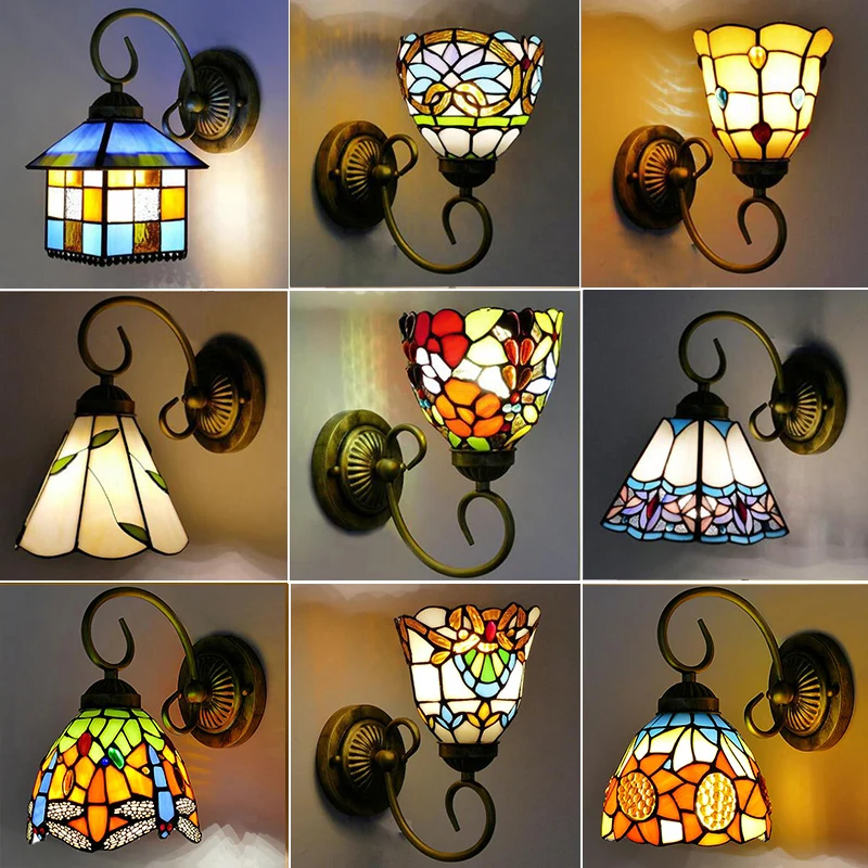 Tiffany LED Wall Lamp Stained Glass Iampshade Art Up or Down lights Bedroom Study Corridor Fireplace Decoration Mirror light