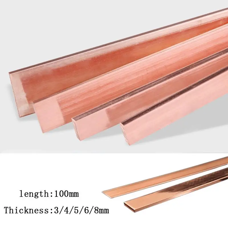 99.9% 퓨어 레드 구리 플랫 금속 플레이트, 두께 3mm, 4mm, 5mm, 6mm, 8mm 길이, 100mm 구리 스트립 구리 플레이트, DIY 소재, 1 개