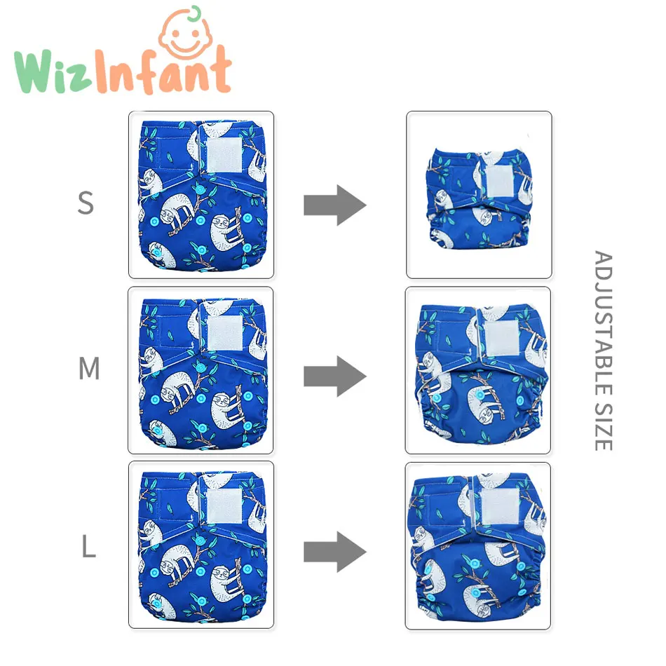 WizInfant Hook&Loop OS Pocket Cloth Diaper,Waterproof Breathable S M& L Adjustable,fit 5-15kg Baby