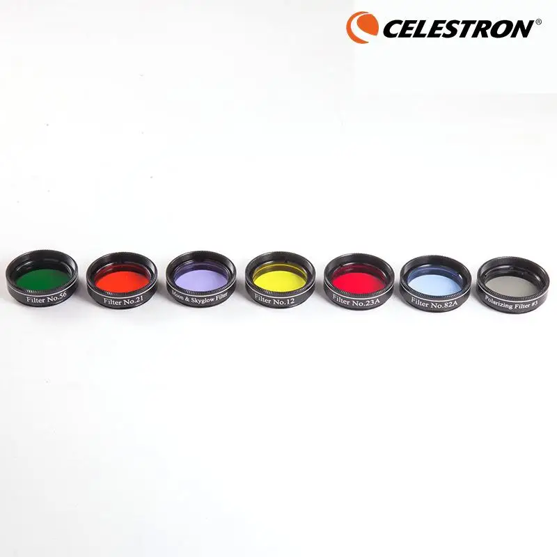 Celestron 1Set 7Pcs Eyepiece Filter Astronomical Telescopes 1.25 Inch Ocular Lens Planets and Nebula Filter Moon Skyglow 7 Color