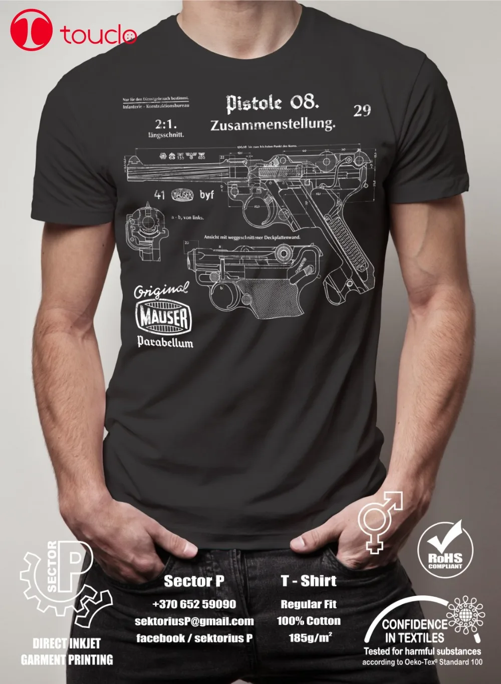 New Cool T Shirts Ww2 German Pistole  Parabellum P08 Luger Vintage Drawings Printed T-Shirts T Shirts  Sweater Fashion Funny New