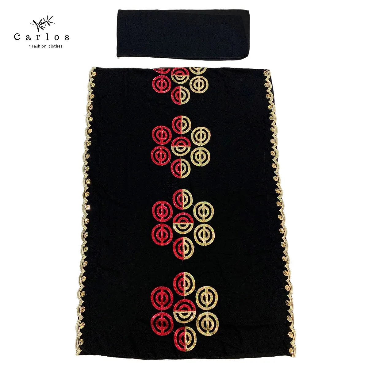 2022 New Women Muslim Sequin Embroidery Long Black Lady Clothes Fashion New Arrival African Embroidery Flower Dresse With Scarf