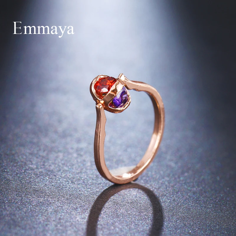 Emmaya Simplicity Style Rose Gold RIng For Female Delicate Dress-up With Four Colors Cubic Zircon Distinctive Jewelry Party Gift