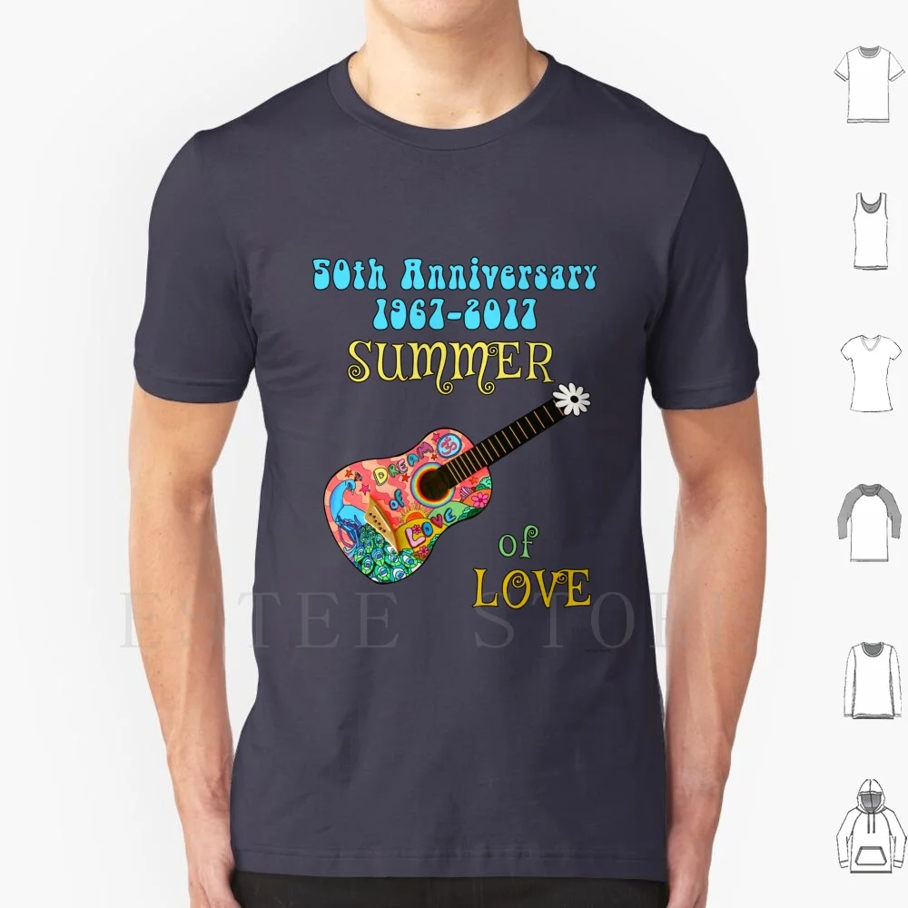 50th Anniversary Summer Of Love Peacock Guitar Hippie Design T Shirt Cotton Men DIY Print Music Hippie Haight Ashbury Grateful