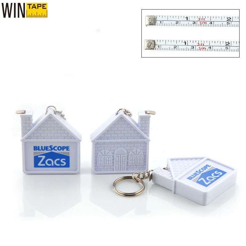 

WINTAPE Mini 1M Measuring Tools Stainless Steel Retractable Ruler House Shape Tape Measure Keychain Steel Home Measuring Rulers