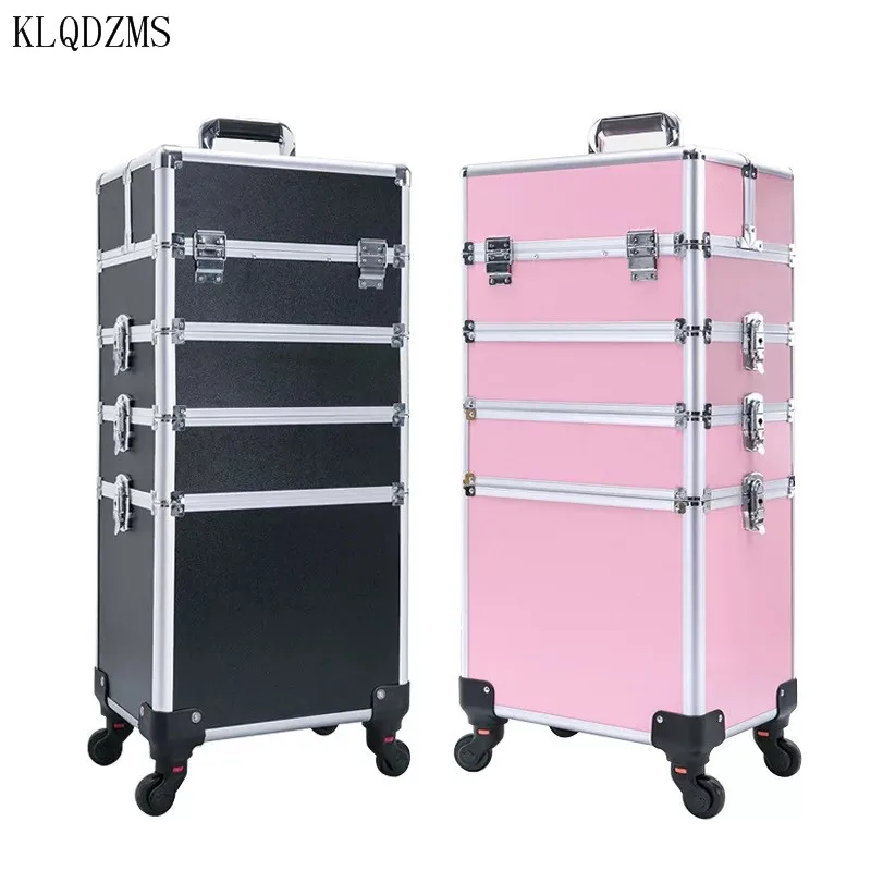 KLQDZMS Women's Cosmetic Case Professional Beauty Nail Toolbox Large Capacity Aluminum Frame Multifunctional Rolling Suitcase