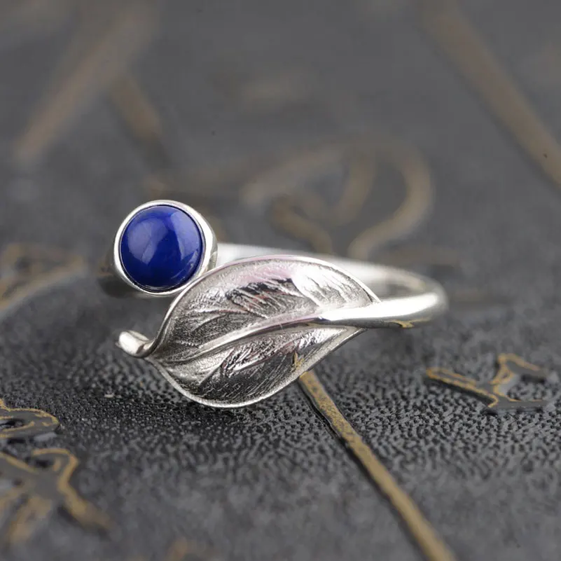 FNJ 925 Silver Leaf Ring for Women Jewelry 100% Original Pure S925 Silver Sterling Ring Natural Lapis Lazuli Red Agate