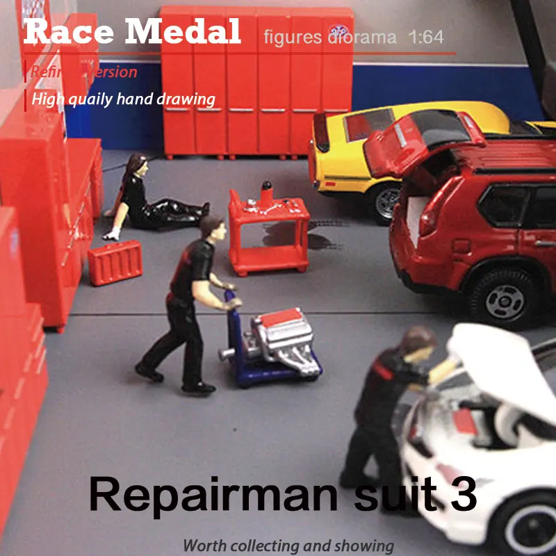 

Racemedal 1:64 Repairman 3 Set Micro Shot Sand Table Scale Man Alloy Car Model Static Scene Pendants