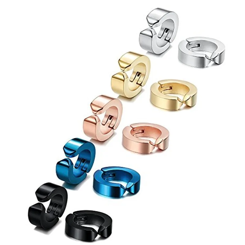 2Pcs Latest Hip-hop Punk Earrings Men Allergy Without Ears Pierced Ear Clip Titanium Steel Jewelry