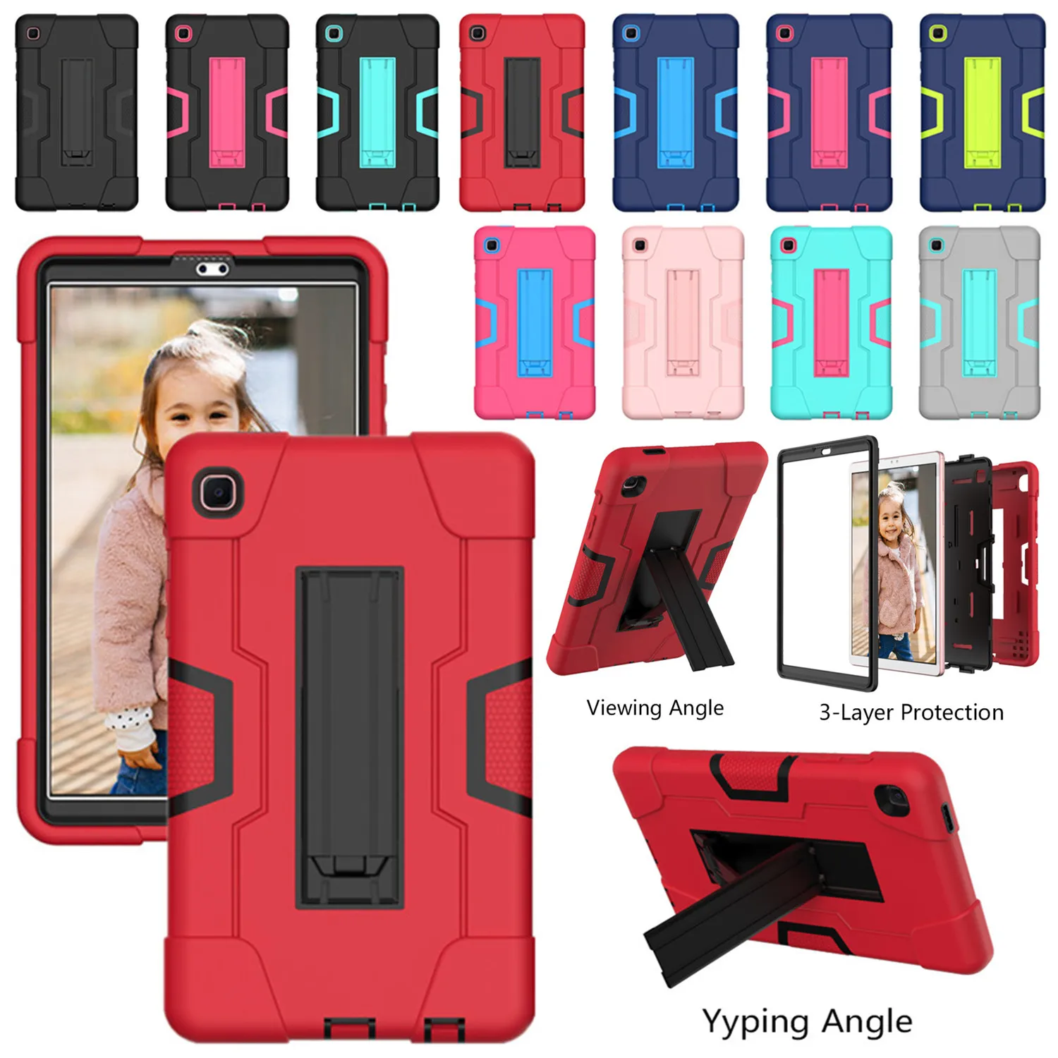 Samsung Galaxy Tab A7 Lite 2021 8.7 SM-T220 T225 Multiple Protection Shockproof Case with Bracket Contrast Color Tablet Cover