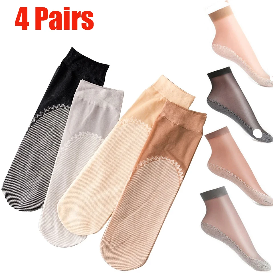 Summer Soft Silk Socks Women Cotton Breathable Bottom Non-Slip Transparent Thin Socks Ladies Short Sock Nylon Slippers Sock