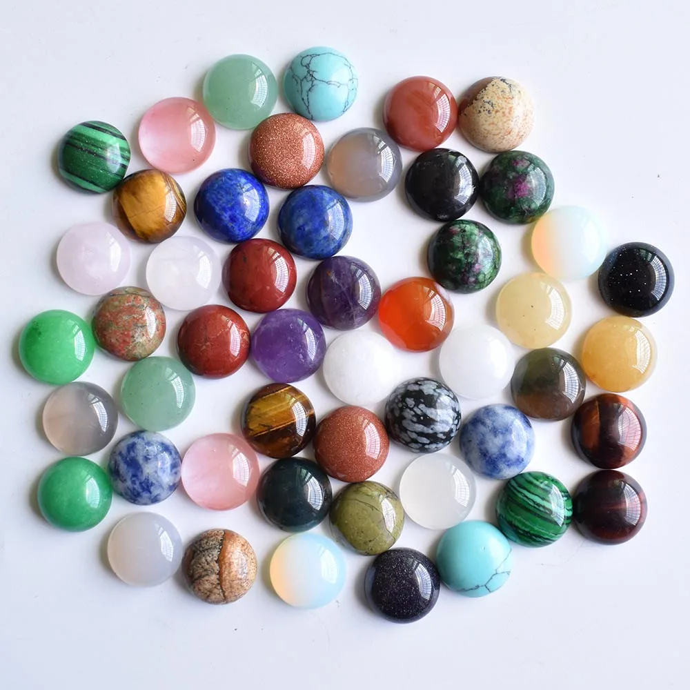 Modische, hochwertige gemischte runde CAB-CABOCHON Natursteinperlen für Schmuckzubehör, 12mm, Großhandel, 50 Stück/Lot, kostenloser Versand. – Detail 1