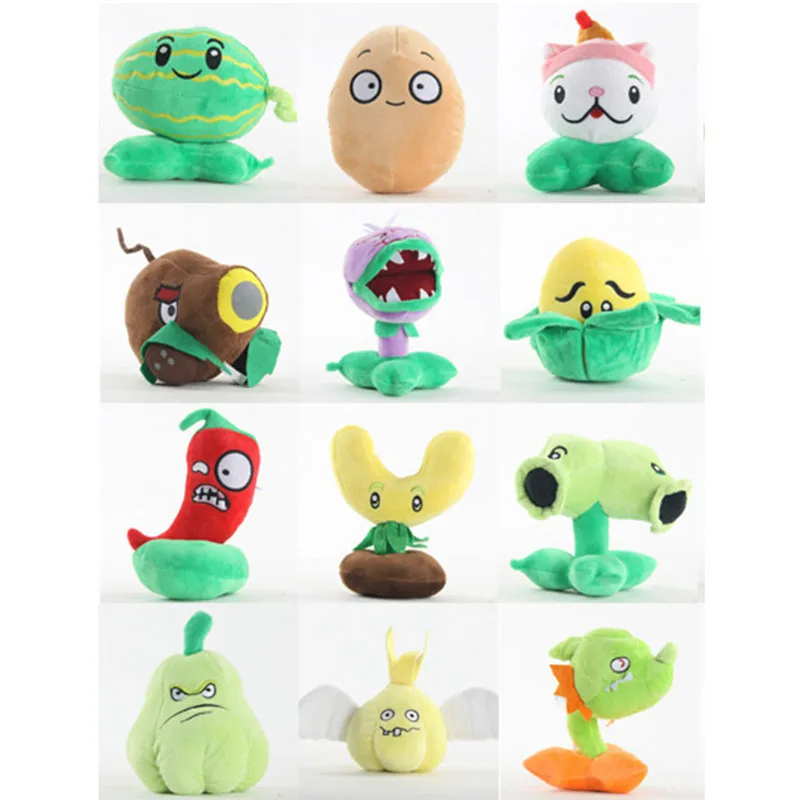 12pcs/lot Plants vs Zombies Peashooter Chomper Cattail Nut Plush Peluche Soft Stuffed Toys Doll for Kids Gifts Party Toy