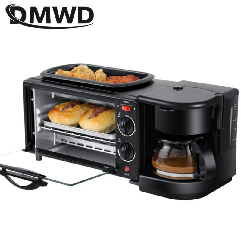 DMWD Household 3 In 1 Breakfast Machine 220V Bread Toaster 9L Electric Oven Coffee Maker Pizza Egg Tart Oven Frying Pan Tea Pot