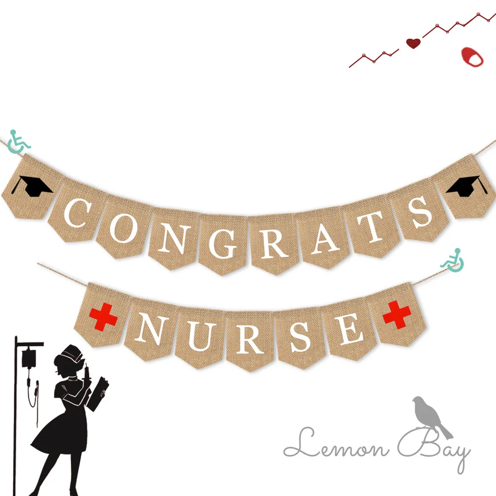 CONGRATS NURSE Nurse Festival Theme Party Decoration Pull Flag Burlap Banner