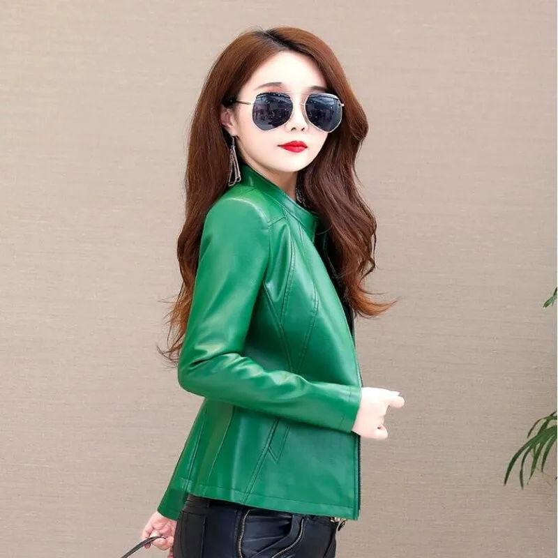 2023 Spring New Trendy Women\'s Outwear Britis Faux Leather Jacket Female Short Korean Slim Fashion Small Coat Sheepskin Jackets