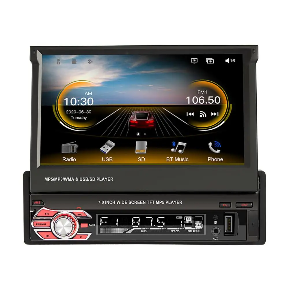 

7inch Car Stereo Audio Radio GPS Navigation Touchscreen Retractable Autoradio With BT DVD SD FM USB MP5 Player Rear View Camera