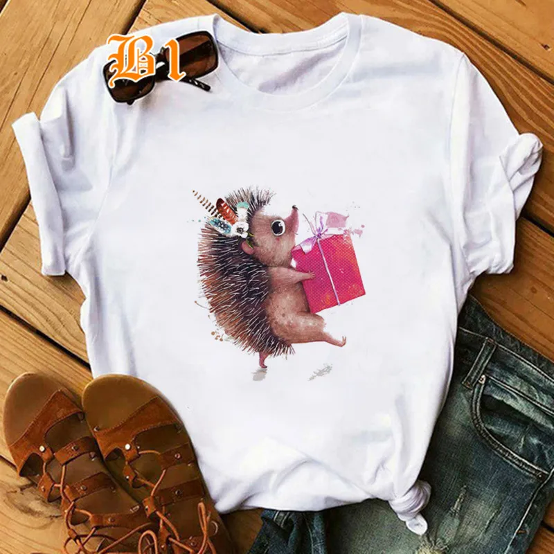 

Hedgehog T-shirts Women 2021Fashion 90s Trend Spring Summer Tshirt Top Lady Graphic Female Print Clothes Tee T-Shirt