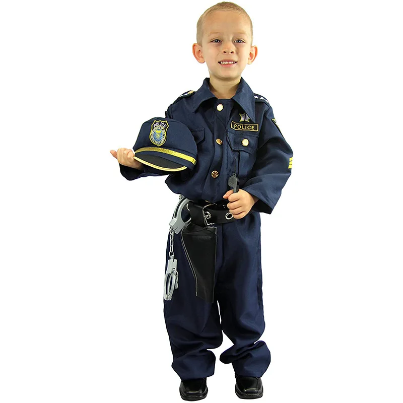 Kids Deluxe Police Officer Cosplay Costume Senior Police Officer Uniform Halloween Costume Full Sets Carnival Party Dress Up