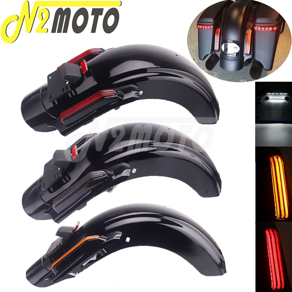 For Harley Electra Glide FLHTCU FLHTKL Road Glide FLTRX FLTRU Motorcycle Rear Fender Stretched w/LED Lacense Plate Light 14-20