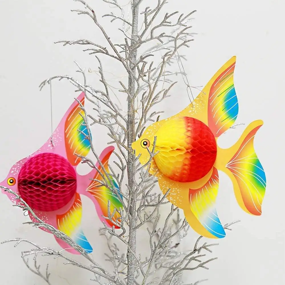 Colorful Paper Honeycomb Paper 3D Goldfish Tropical Fish Hanging Under The Sea Themed Baby Shower Party DIY Supplies Decorations