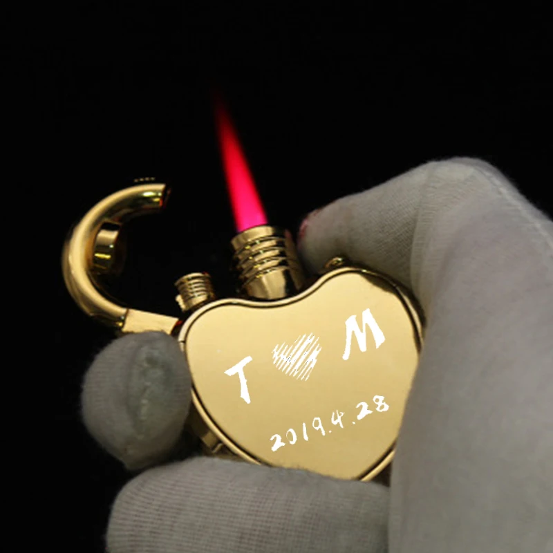 

Creative Heart-shaped Lock Gas Lighters Windproof Inflatable Butane Gas Flame Metal Cigarette Lighter Gift For Smoker