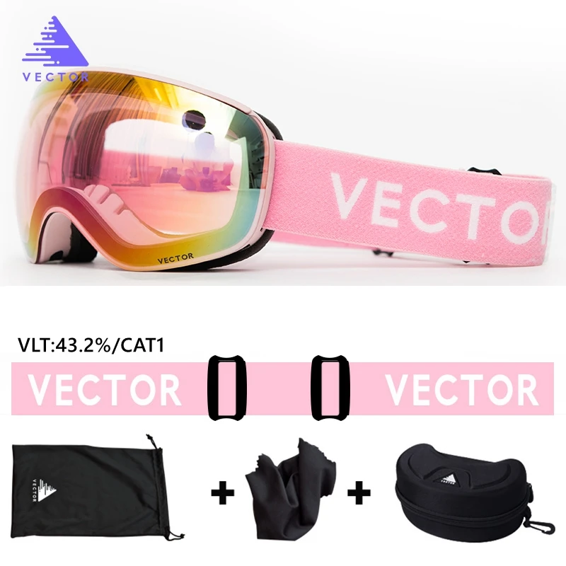 벡터 마그네틱 스키 고글 퀵 체인지 렌즈 및 케이스 세트 100% UV400 보호 안티포그 스노보드 고글 남녀 공용