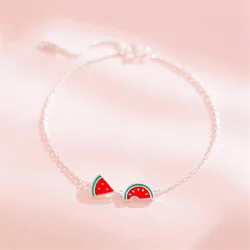 New Creative Simple Cute Watermelon Fashion 925 Sterling Silver Jewelry Personality Sweet Epoxy Fruit Bracelets  SL076