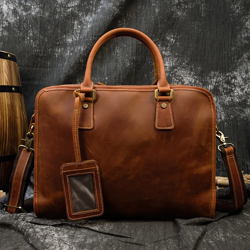 Newsbirds Mens Leather Handbag 15.6 Inch PC Notebook Laptop Briefcase Shoulder Bag 100% Cowhide Man Bag Male Business Bag
