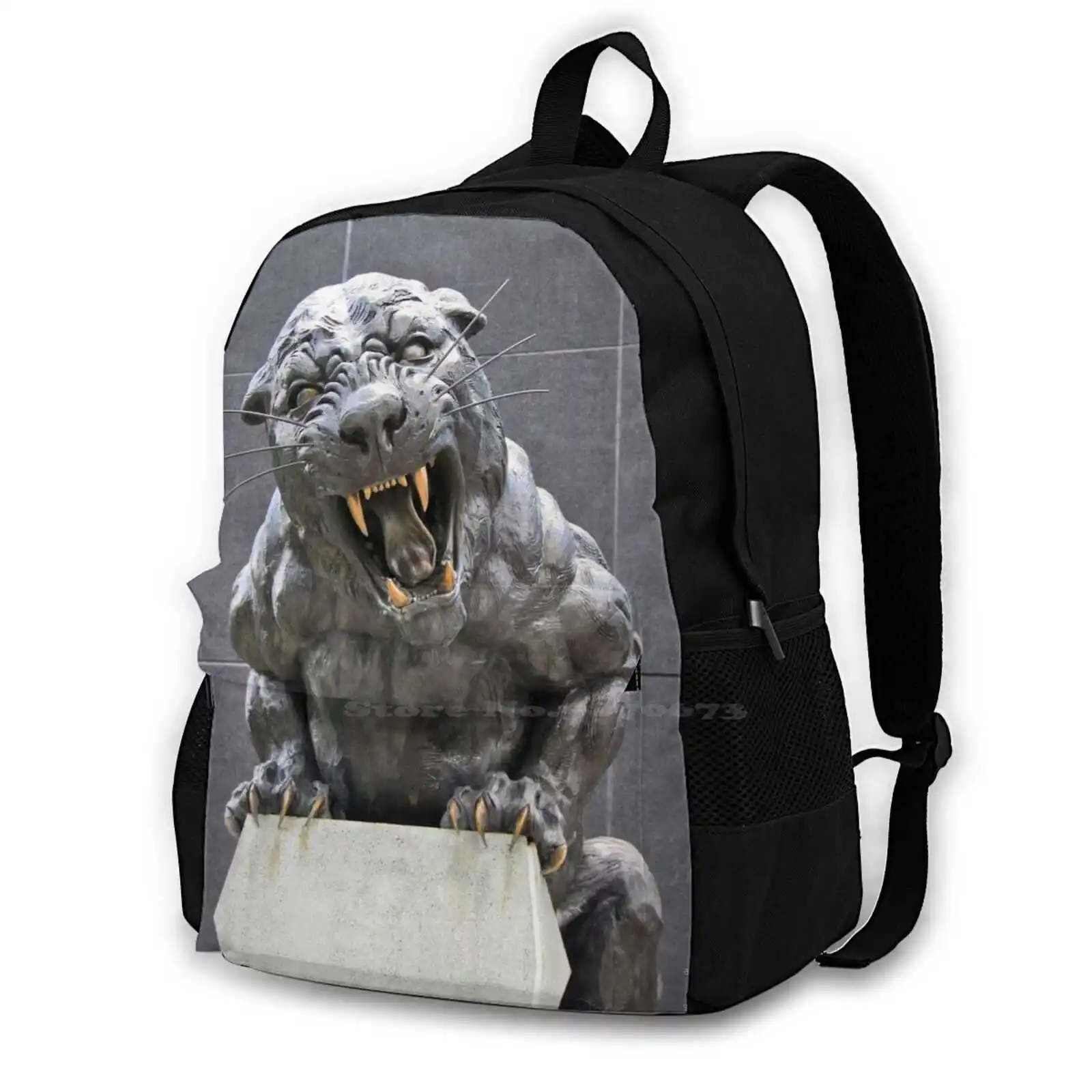 Bronze Panther School Bag Big Capacity Backpack Laptop Angry Panther Animal Bronze Monument Claws Dangerous Panther Fangs