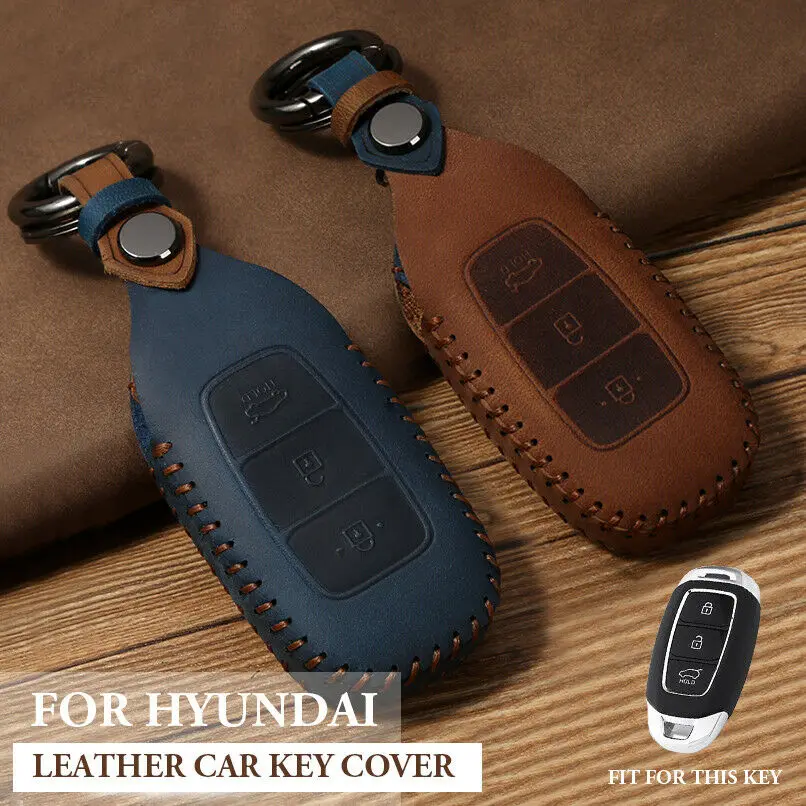 

For Hyundai Accent Palisade 3 Buttons Genuine Leather Car Remote Smart Key Case Cover Holder Shell