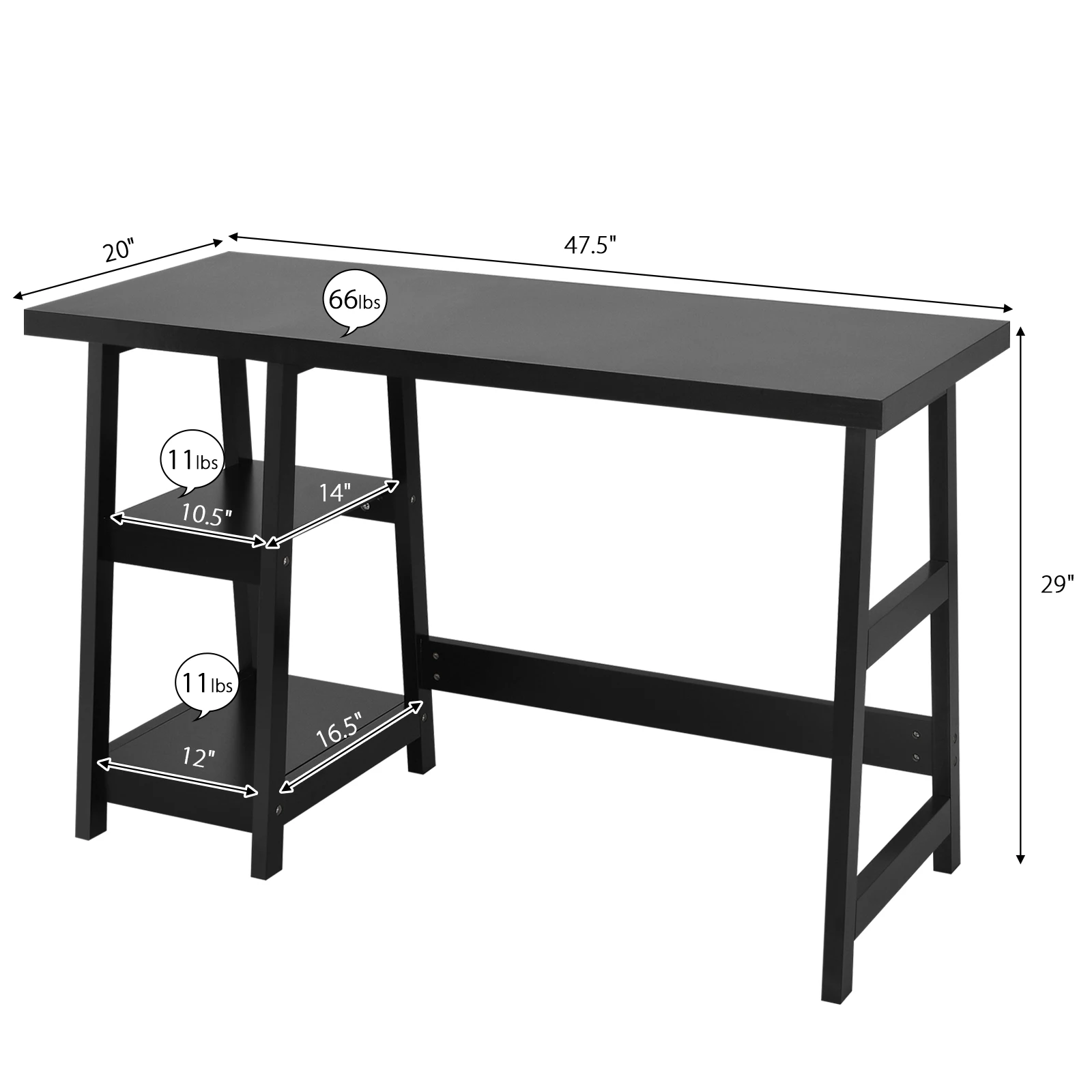 Costway Trestle Computer Desk Indoor Office Workstation w/Removable Shelf