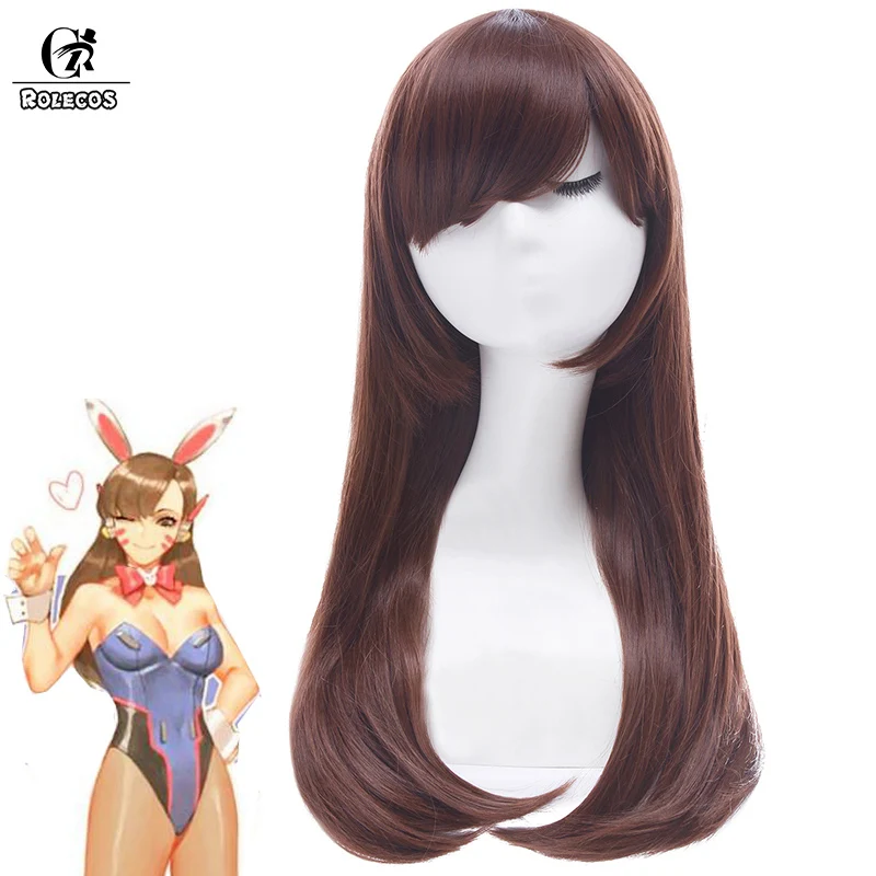 ROLECOS Over Game Watch Cosplay Wig DVA Cosplay Long Wig Hana Song OW Women Headwear 60cm Straight Brown Cosplay Synthetic Hair