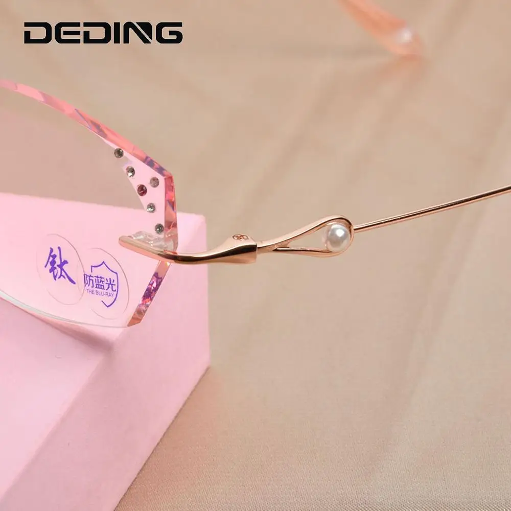 Titanium Rimless Glasses Women Anti Blue Light Lens Diamond Trim Prescription Optical Eyeglasses Frame Eyewear DD1571