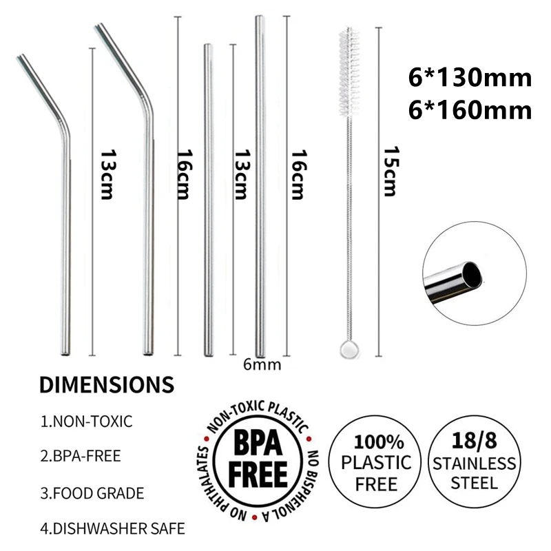 4pcs Short Straws for Kids Drinking Bottle 304 Stainless Steel Straws Eco-frinedly Reusable Metal Straws for Cocktail Glass Cup