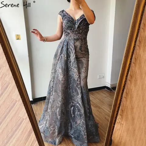 Grey Mermaid Evening Dress with Crystals SERENE HILL