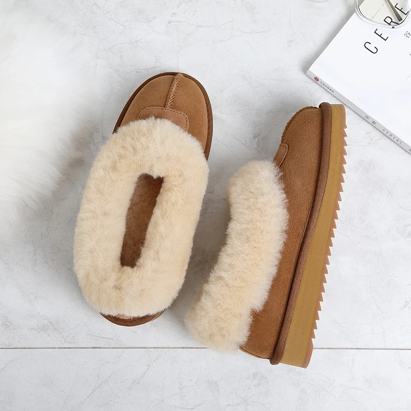 KZZO Women Boots Genuine Leather Fashion Natural Wool Fur Lined Flat Winter Ankle Warm Shoes 2023 Australia Big Size 34-44