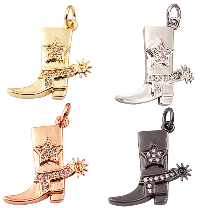Cowboystiefel Sport Baseball Hantel Yoga Herren Zirkonia gepflasterter Stoff Charm Anhänger, 18K Gold Halskette Handwerk Schmuck Versorgung L99 – Detail 2