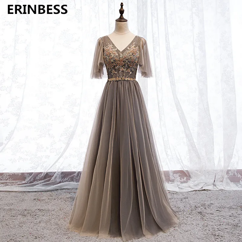 Vestido De Festa V-neck Prom Dresses Long Formal Dress Floor Length Half Sleeve A-line Prom Dress 2020 Fashion Robe De Soiree