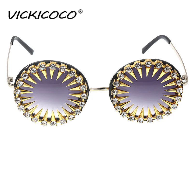 Luxury Brand Steampunk Diamond Sunglasses Women Fashion Exaggerated Metal Decoration Round Sun Glasses Jewelry Earrings Giveaway